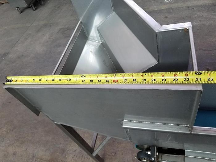 Used 8 Inch x 105 Inch Horizontal Stainless Steel Sanitary Blue Belt Conveyor With Hopper