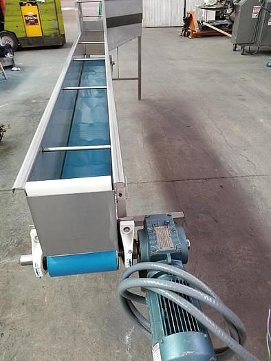 Used 8 Inch x 105 Inch Horizontal Stainless Steel Sanitary Blue Belt Conveyor With Hopper