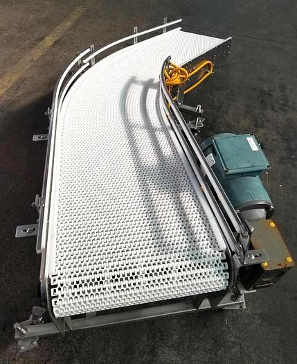 Used  Keenline 18 Inch 45 deg turn incline stainless steel sanitary intralox belt conveyor