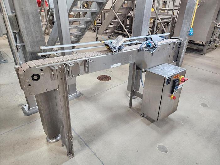 Used Stainless Steel Table Top Chain Conveyor Variable Speed Controlled 4.5" X 78"