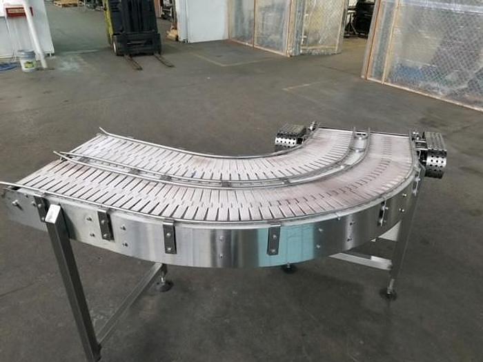 Used 10 Inch Wide Dual Lane 90 Degree Stainless Steel Sanitary Slat Top Conveyor