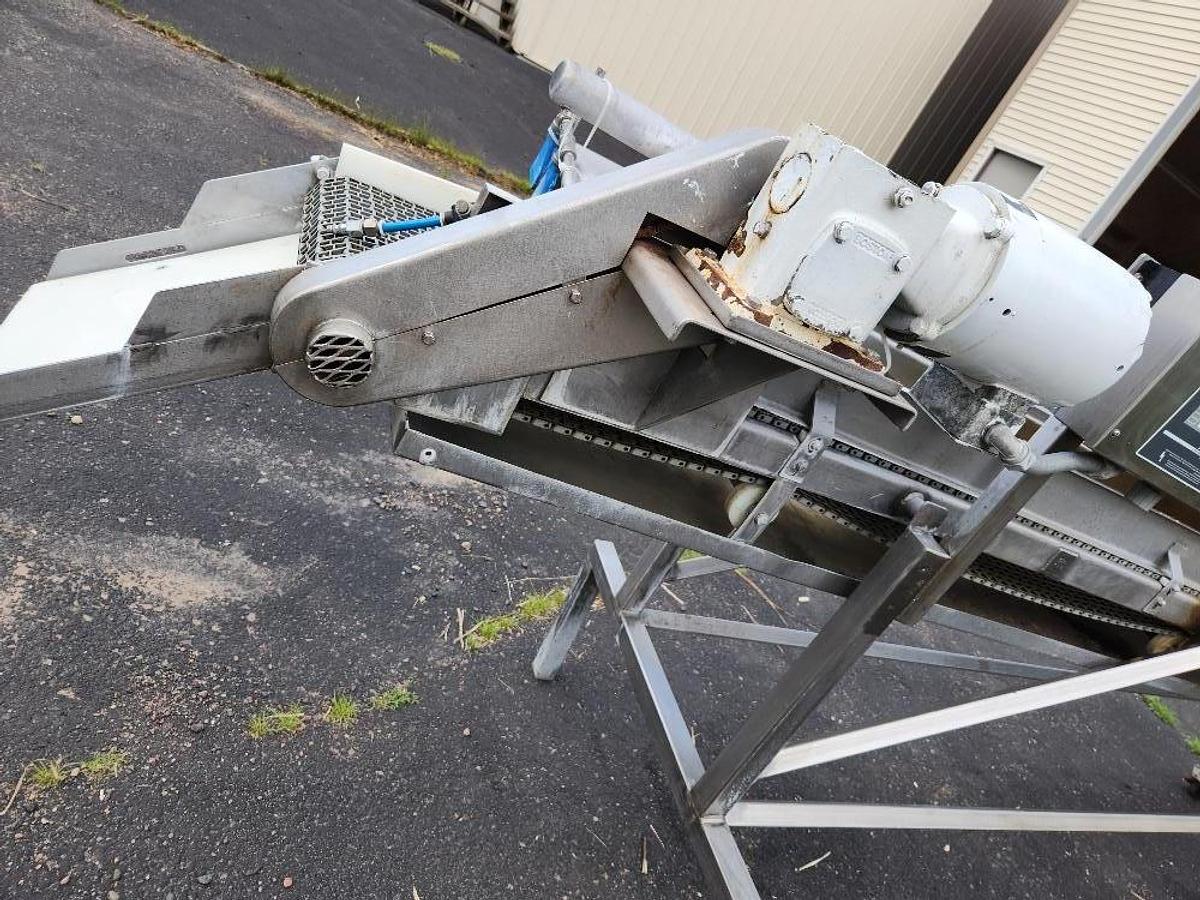 Used 12 Inch wide X 150 Inch long Stainless Steel Intralox Conveyor with Spray Bar