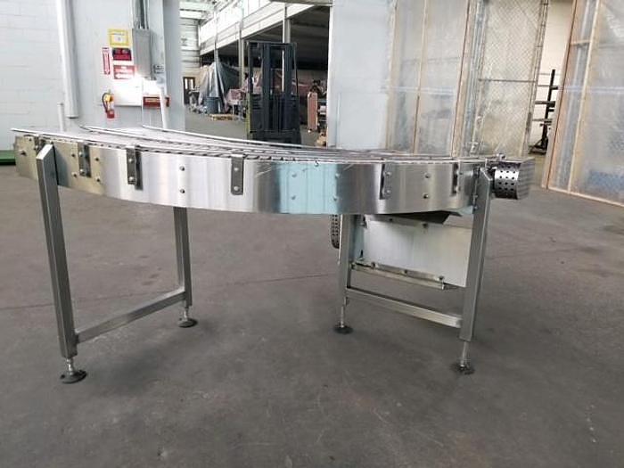 Used 10 Inch Wide Dual Lane 90 Degree Stainless Steel Sanitary Slat Top Conveyor