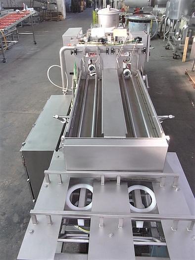 Used PMR Model 1300 Dual Lane Continuous Container Filler Sealer Lidder Stainless Steel Sanitary