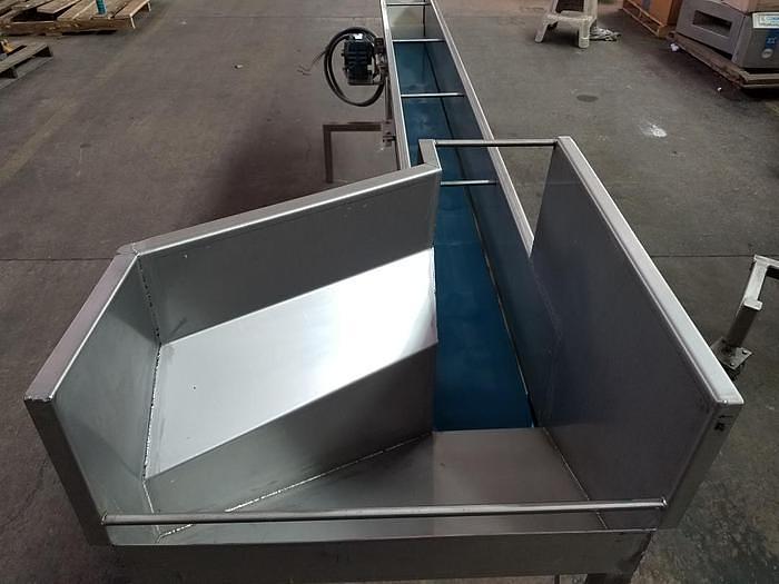 Used 8 Inch x 105 Inch Horizontal Stainless Steel Sanitary Blue Belt Conveyor With Hopper