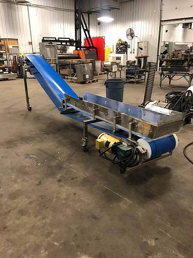 Used 16 Inches Wide X 189 Inches Long Incline Blue Belt Conveyor Stainless Steel Sanitary