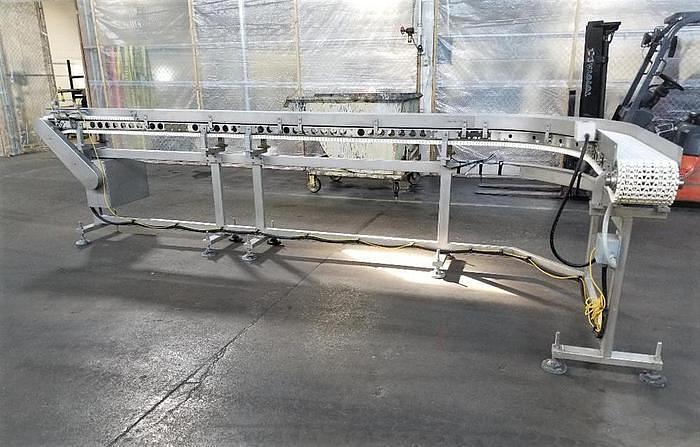 Used 8in Wide X 16ft Long Intralox Conveyor With 90 Deg Turn Discharge - Stainless Steel Sanitary