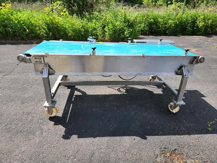 Used 24 Inch X 72 Inch Stainless Steel Sanitary Blue Belt Conveyor