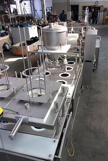Used PMR Model 1300 Dual Lane Continuous Container Filler Sealer Lidder Stainless Steel Sanitary