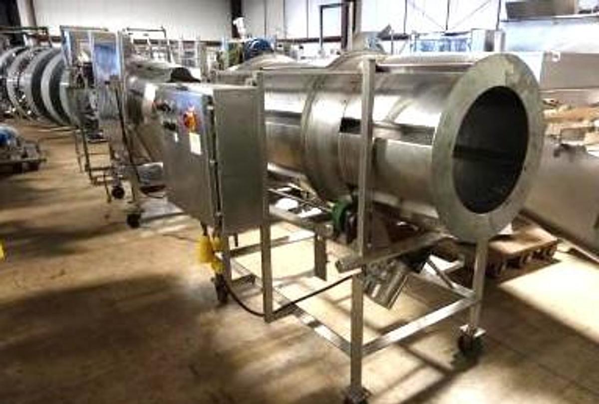 Used Stainless Steel Sanitary Rotary Seasoning Tumbler 30 Inches Dia X 84 Inches Long