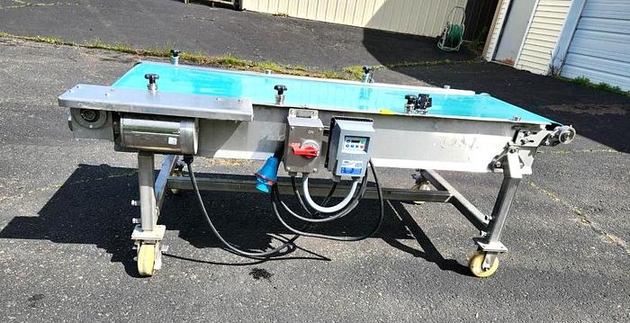 Used 24 Inch X 72 Inch Stainless Steel Sanitary Blue Belt Conveyor