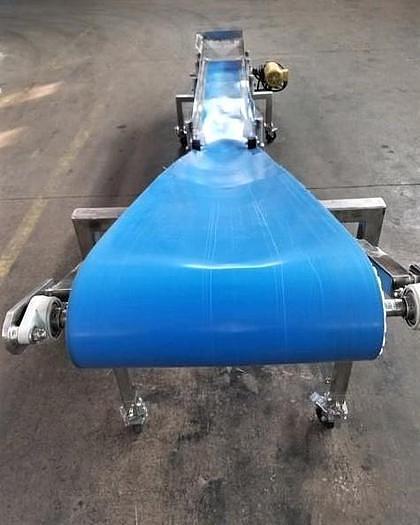 Used 16 Inches Wide X 189 Inches Long Incline Blue Belt Conveyor Stainless Steel Sanitary
