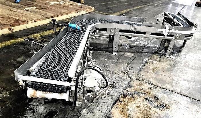 Used 10 Inch Wide X 199 Inch Long Spantech S Turn Intralox Belt Conveyor Stainless Steel Sanitary
