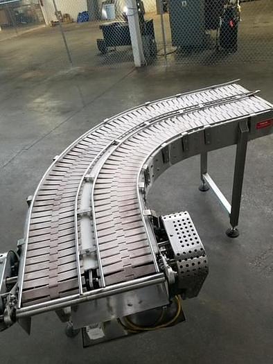 Used 10 Inch Wide Dual Lane 90 Degree Stainless Steel Sanitary Slat Top Conveyor