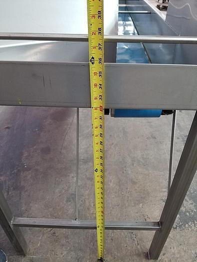 Used 8 Inch x 105 Inch Horizontal Stainless Steel Sanitary Blue Belt Conveyor With Hopper