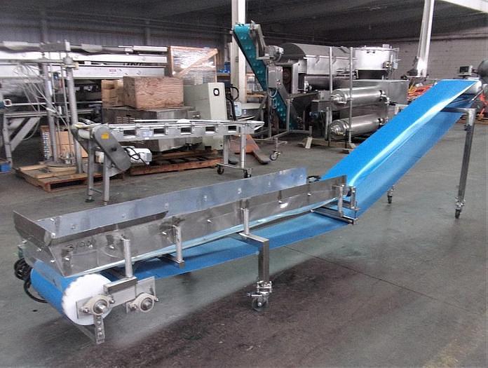 Used 16 Inches Wide X 189 Inches Long Incline Blue Belt Conveyor Stainless Steel Sanitary