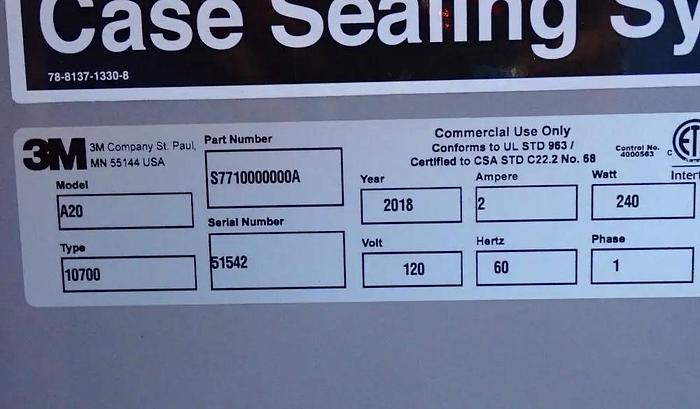 Used 3M Model A20 Top and Bottom Case Sealer 3 Inch Tape Heads