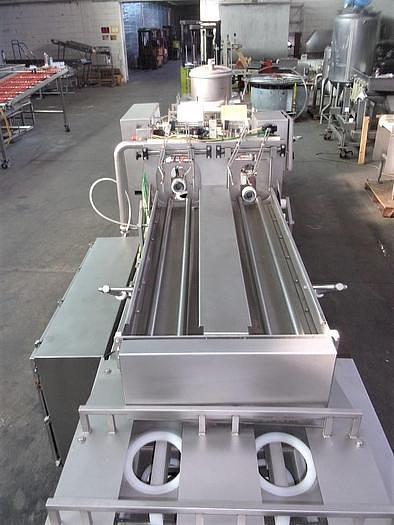 Used PMR Model 1300 Dual Lane Continuous Container Filler Sealer Lidder Stainless Steel Sanitary