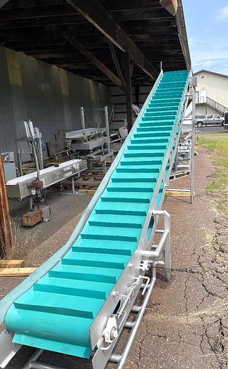 Used 22 Inch Wide Stainless Steel Sanitary Incline Cleated Blue Belt Conveyor
