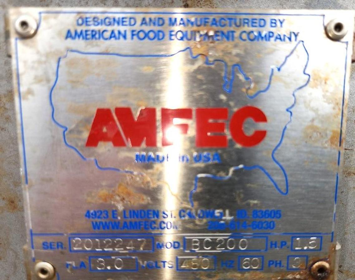 Used AMFEC 30 Inches Wide X 216 Inch Cleated Blue Belt Pack Off Conveyor Stainless Steel