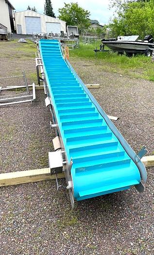 Used 22 Inch Wide Stainless Steel Sanitary Incline Cleated Blue Belt Conveyor
