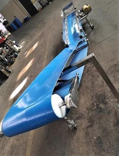 Used 16 Inches Wide X 189 Inches Long Incline Blue Belt Conveyor Stainless Steel Sanitary