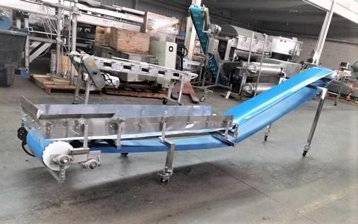 Used 16 Inches Wide X 189 Inches Long Incline Blue Belt Conveyor Stainless Steel Sanitary