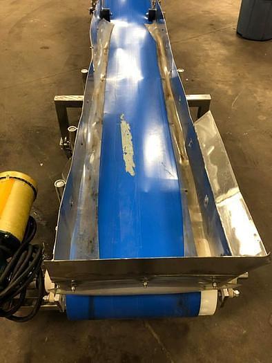 Used 16 Inches Wide X 189 Inches Long Incline Blue Belt Conveyor Stainless Steel Sanitary