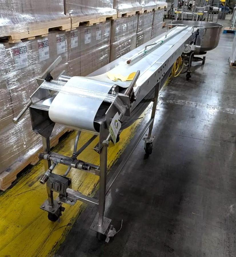 Used 10 Inch X 174 Inch Stainless Steel Sanitary Belt Conveyor Variable Speed 110 Volt