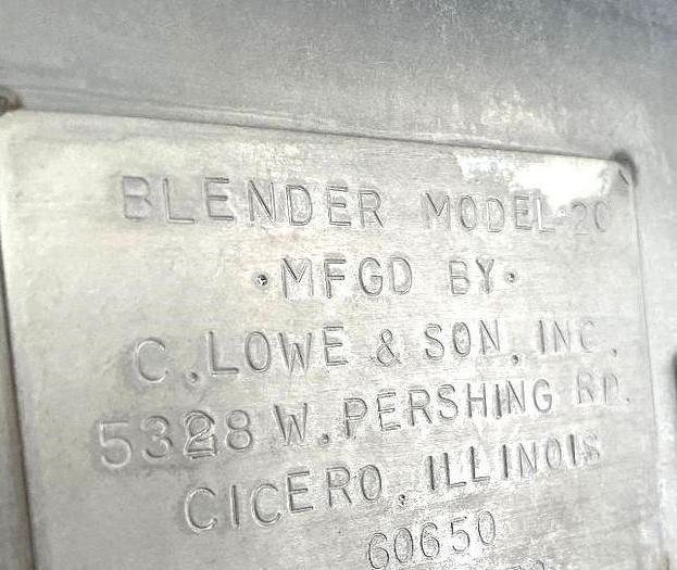 Used C. Lowe and Son Stainless Steel 20 Cu Ft Double Ribbon Blender