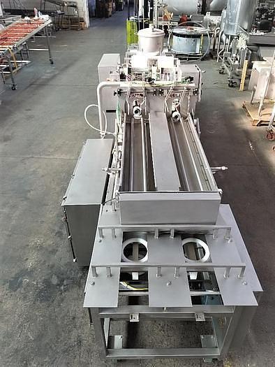 Used PMR Model 1300 Dual Lane Continuous Container Filler Sealer Lidder Stainless Steel Sanitary