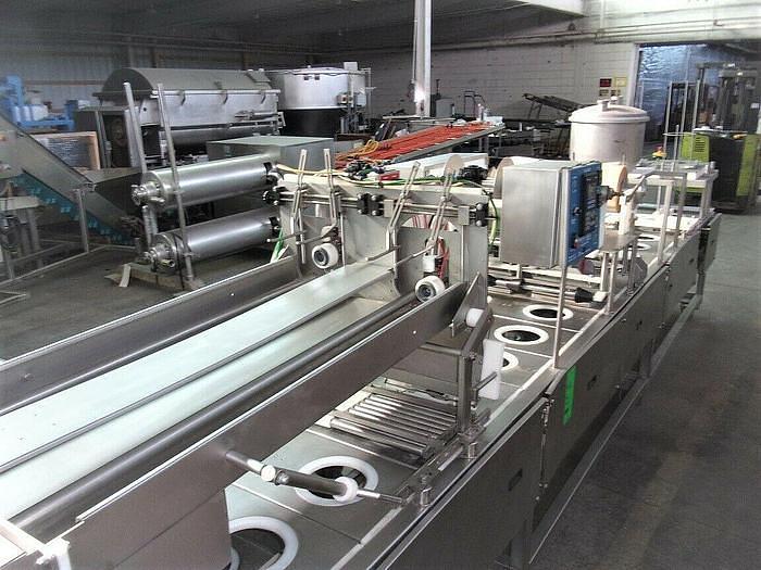Used PMR Model 1300 Dual Lane Continuous Container Filler Sealer Lidder Stainless Steel Sanitary