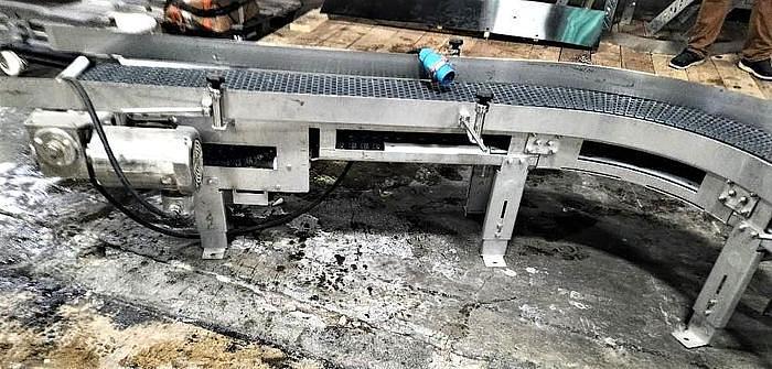 Used 10 Inch Wide X 199 Inch Long Spantech S Turn Intralox Belt Conveyor Stainless Steel Sanitary