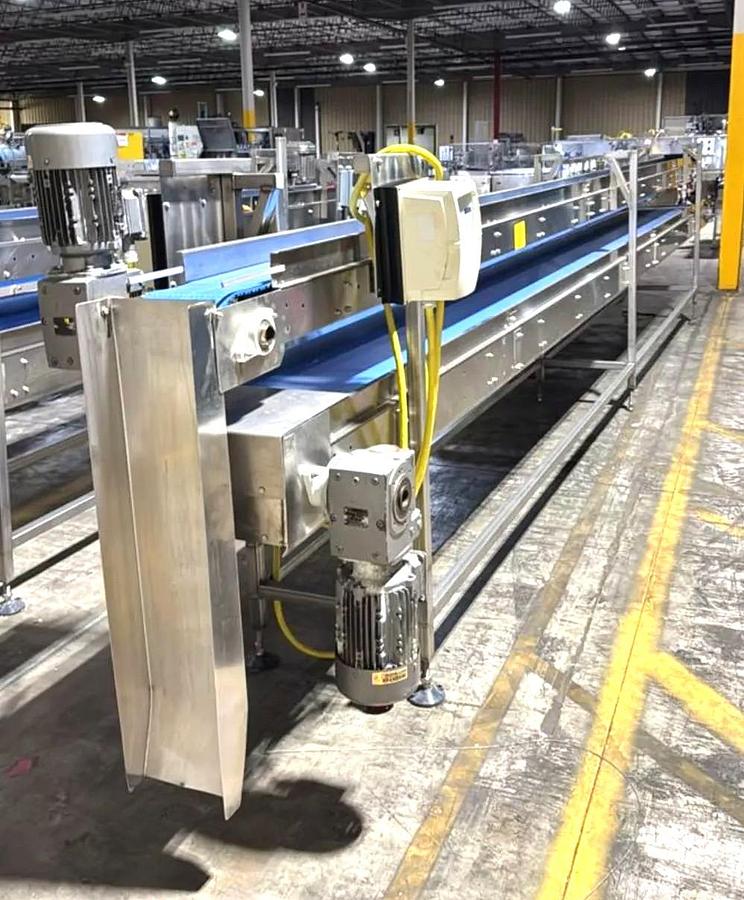 Used Stainless Steel Sanitary Dual Tier Packoff Transfer Conveyor 16 Inches Wide X 300 Inches Long