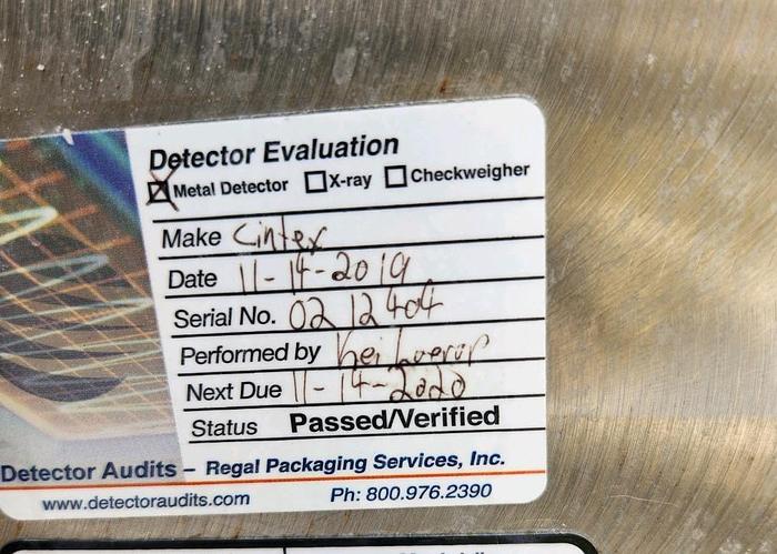 Used Cintex Sentry Metal Detector with Conveyor 5 Inch X 18 Inch Aperture Opening