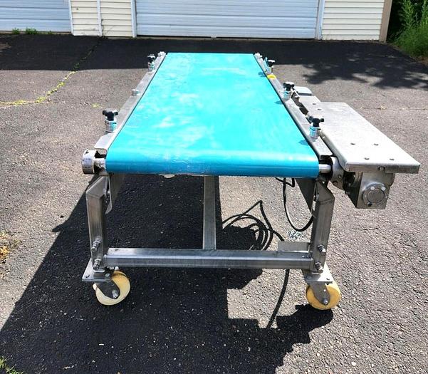 Used 24 Inch X 72 Inch Stainless Steel Sanitary Blue Belt Conveyor
