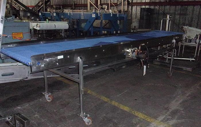 Used 34 Inches Wide X 167 Inches Long Blue Belt Intralox Belt Conveyor Stainless Steel Sanitary