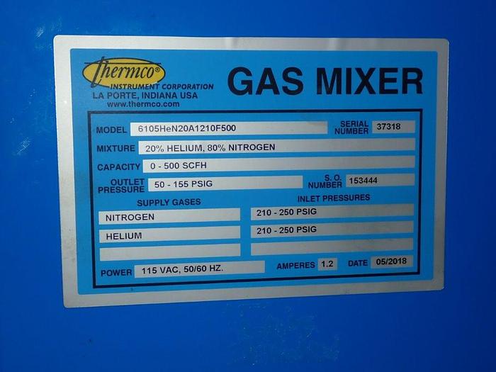 Used Thermco Gas Mixer / Analyzer Model 6105HeN20A1210OF500 Mfg 2018