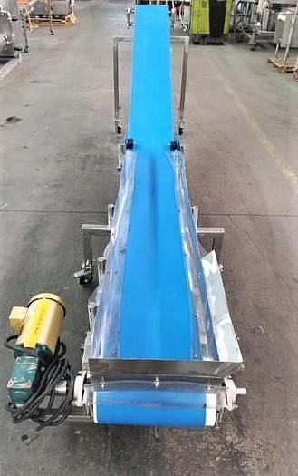 Used 16 Inches Wide X 189 Inches Long Incline Blue Belt Conveyor Stainless Steel Sanitary