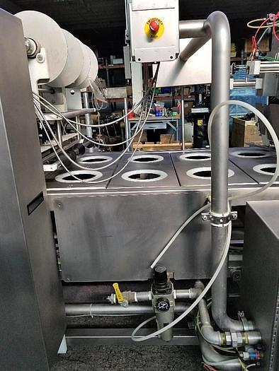 Used PMR Model 1300 Dual Lane Continuous Container Filler Sealer Lidder Stainless Steel Sanitary