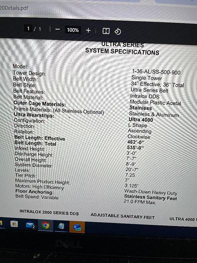 Used IJ White Stainless Steel Spiral Cooler Model 1-36-AL/SS-500-900