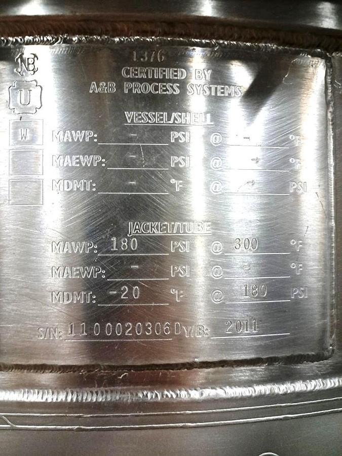 Used A&B Process Systems 200 Gallon Jacketed Blend Tank