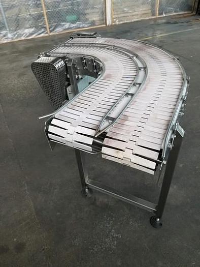 Used 10 Inch Wide Dual Lane 90 Degree Stainless Steel Sanitary Slat Top Conveyor