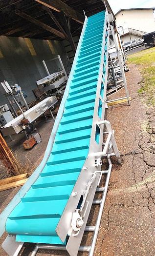 Used 22 Inch Wide Stainless Steel Sanitary Incline Cleated Blue Belt Conveyor
