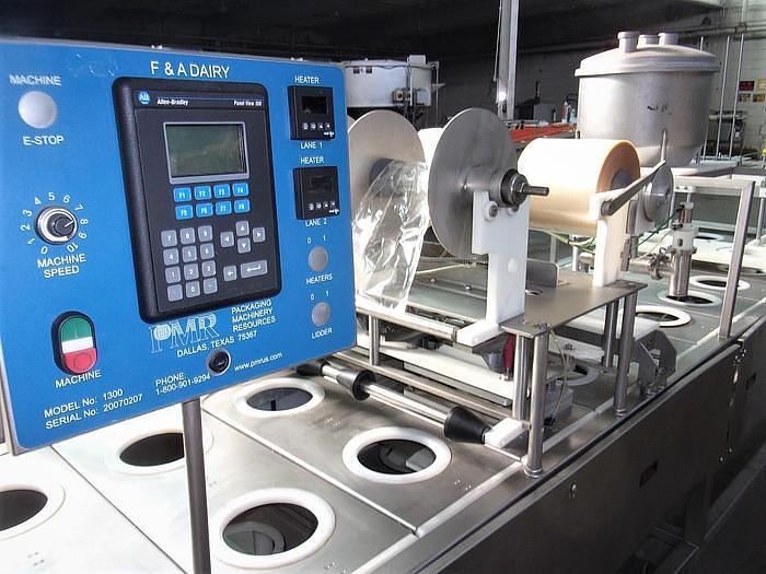 Used PMR Model 1300 Dual Lane Continuous Container Filler Sealer Lidder Stainless Steel Sanitary