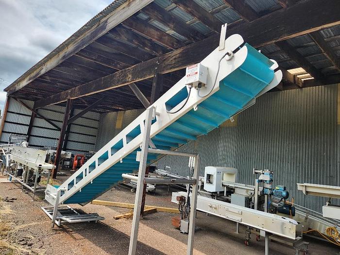 Used 22 Inch Wide Stainless Steel Sanitary Incline Cleated Blue Belt Conveyor