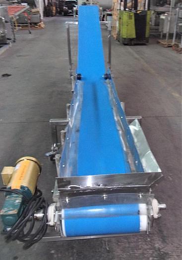 Used 16 Inches Wide X 189 Inches Long Incline Blue Belt Conveyor Stainless Steel Sanitary