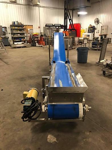 Used 16 Inches Wide X 189 Inches Long Incline Blue Belt Conveyor Stainless Steel Sanitary