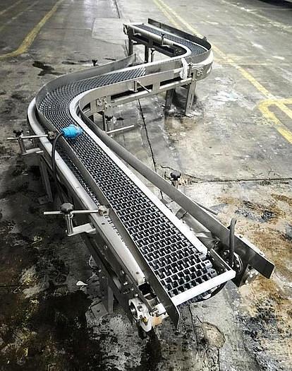 Used 10 Inch Wide X 199 Inch Long Spantech S Turn Intralox Belt Conveyor Stainless Steel Sanitary