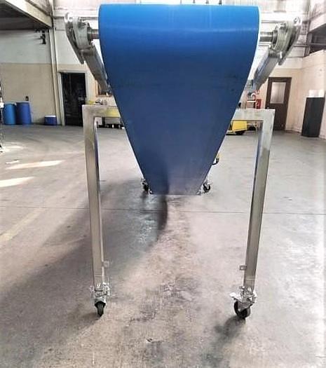 Used 16 Inches Wide X 189 Inches Long Incline Blue Belt Conveyor Stainless Steel Sanitary